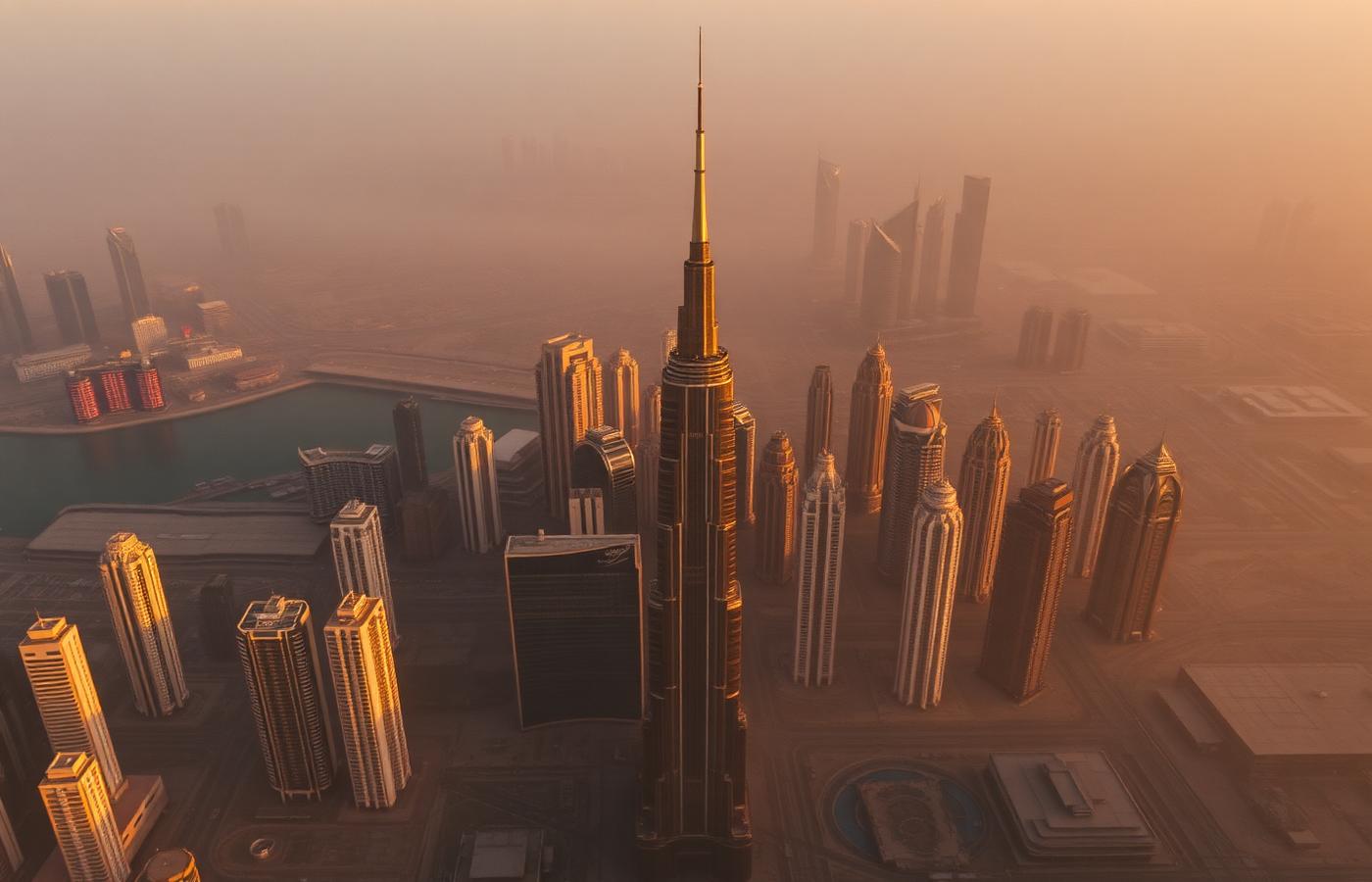 Dubai skyline at golden hour